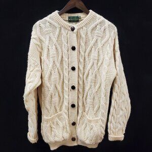 VTG McKennas Womens Fisherman Thick Wool Cable Knit Cardigan Size M Heritage